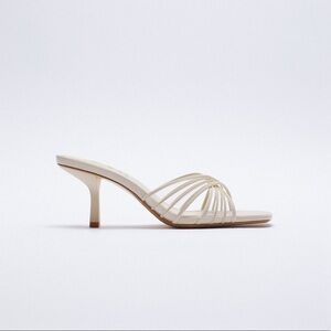 NWT. Zara Cream High Heeled Vinyl Sandals. Size 11.